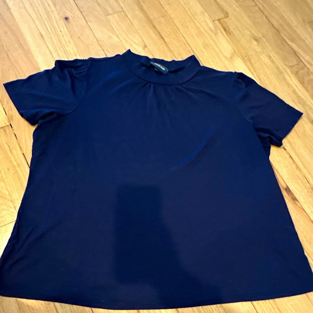 ModCloth Navy Solid Mock Neck Short Sleeve Knit Modal Blend Blouse Top 1X